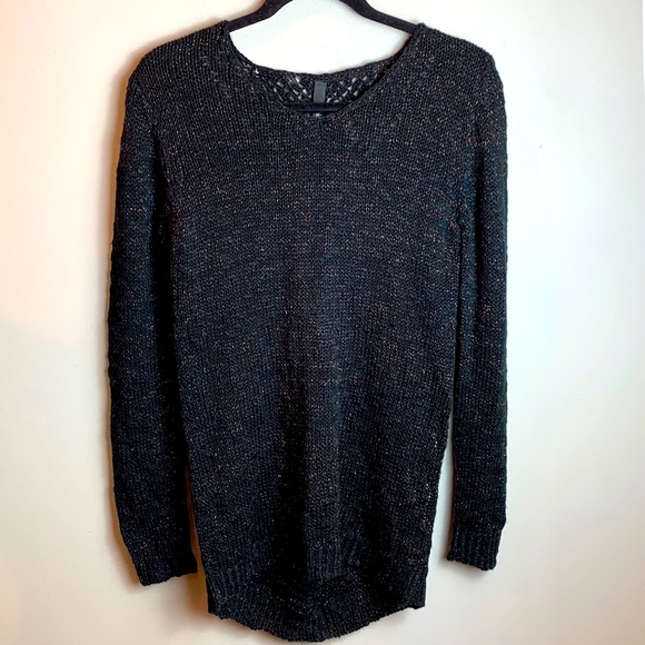 Elan Hi Lo Metallic Sweater With Open Knit Back NEW! - Picture 3 of 7